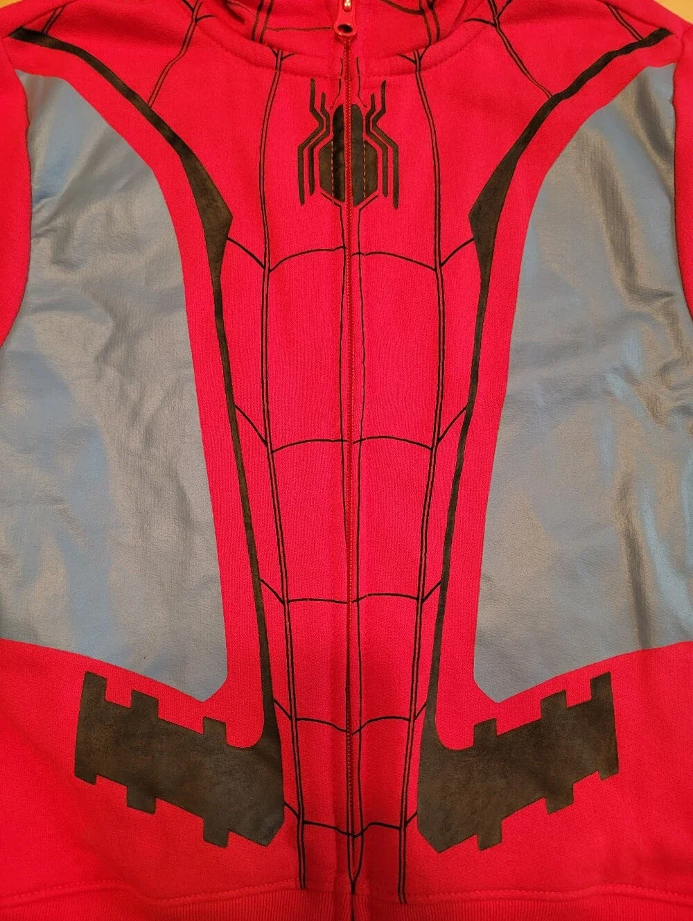 Kids Red Spider-Themed Zip-up Hoodie Jacket Size XS